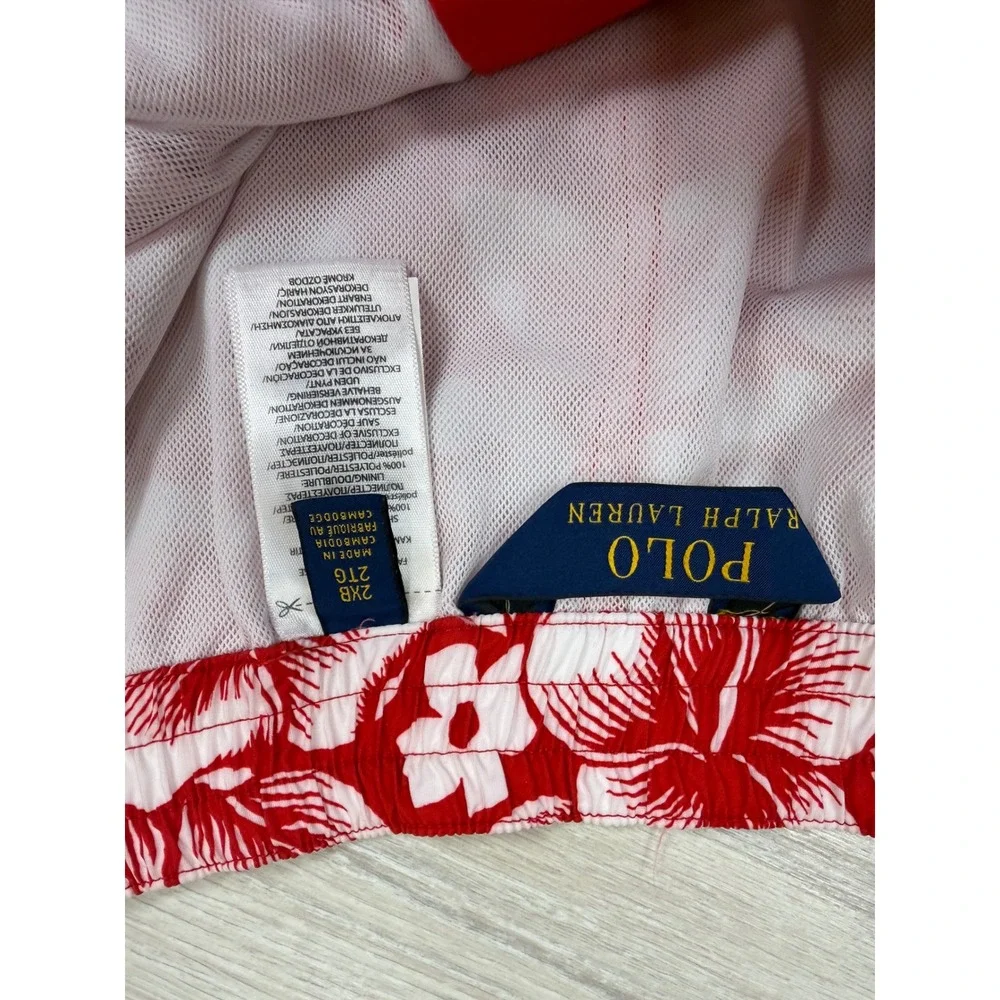 Polo Ralph Lauren Mens 2XB Red White Tropical Fish Hibiscus Swim Trunks Shorts